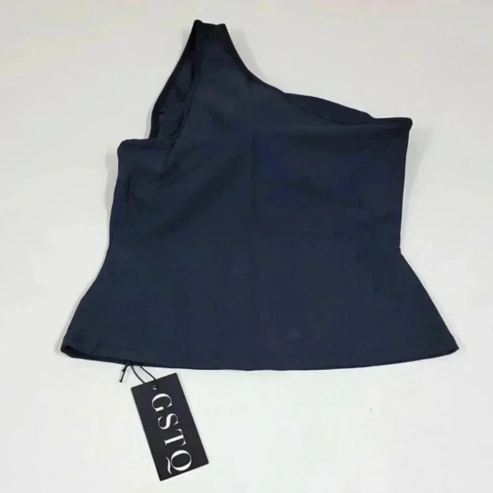 NWT GSTQ one shoulder, athletic top and black with built-in bra - Picture 7 of 10